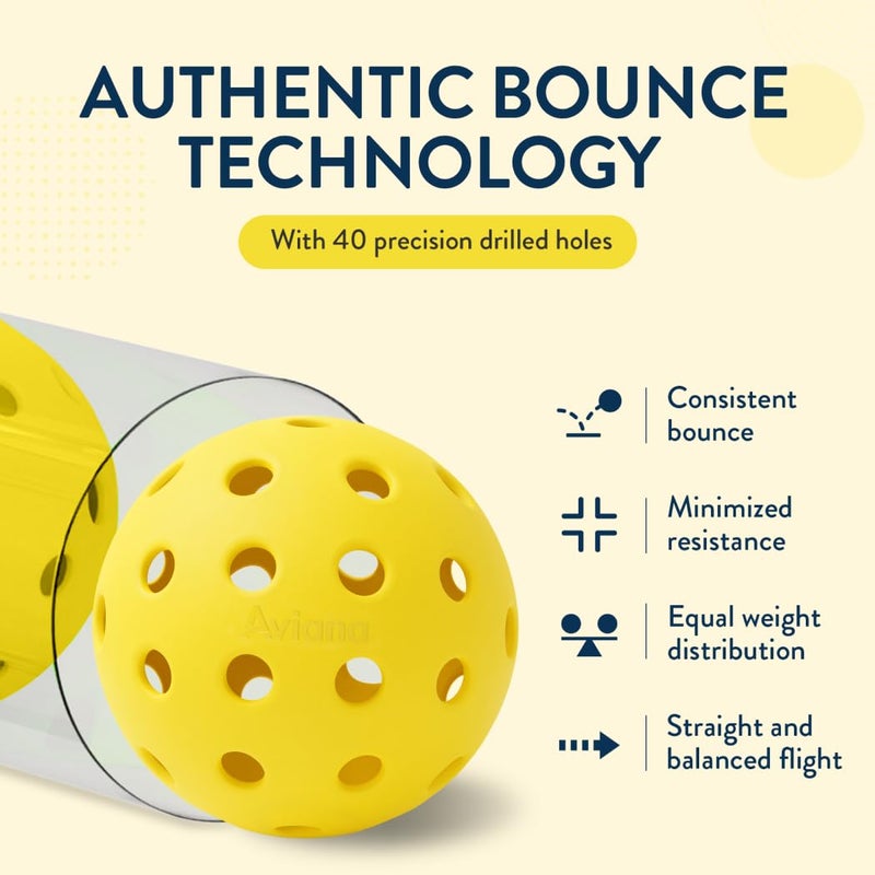 Pro Aviana Pickleball Ball Set | Professional USAPA Approved for Sanctioned Tournament Play | 40 Holes & Specifically Designed for Outdoor Courts | Yellow, 12 Pack - Image 2